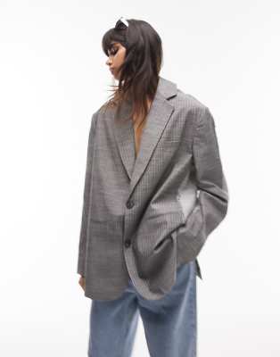 Topshop - Blazer in hellem und dunklem Anthrazit mit dekonstruiertem Design, unversäubertem Saum und Nadelstreifen, Komb...