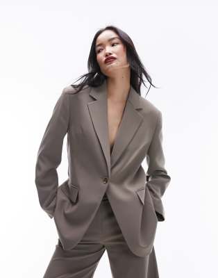 Topshop - Blazer in Taupe mit offener Rückseite-Grau