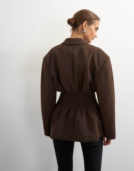 Topshop blazer med indsnøret talje i chokoladebrun, 4 af 4