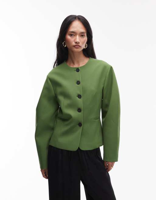 Topshop - Blazer met bolle mouwen in groen, 2 van 4