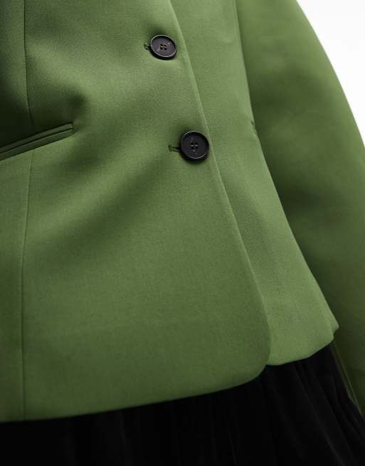 Topshop - Blazer met bolle mouwen in groen, 3 van 4