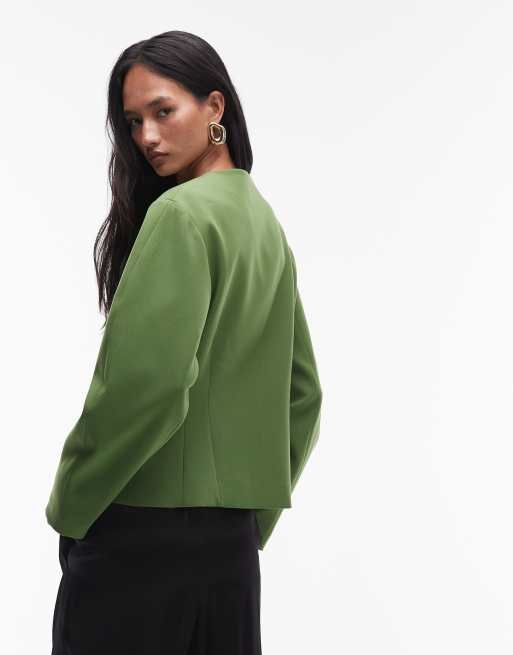 Topshop - Blazer met bolle mouwen in groen, 4 van 4