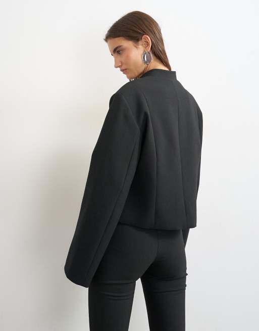 Topshop blazer met mandarijnkraag in zwart, 2 van 4