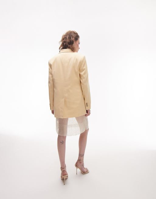 Topshop - Blazer met rechte pasvorm in licht strogeel, deel van co-ord set , 3 van 4