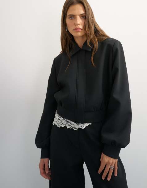 Topshop blazer met rits in zwart - view 1