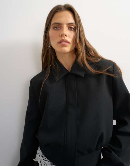 Topshop blazer met rits in zwart, 2 van 4