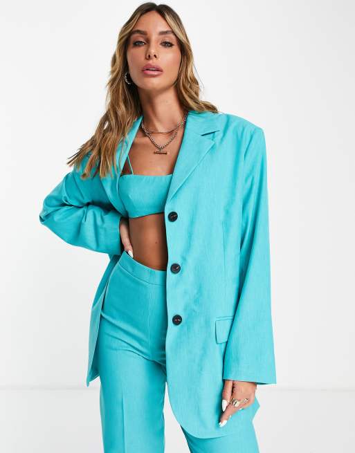 Topshop - Blazer monopetto oversize turchese in coordinato