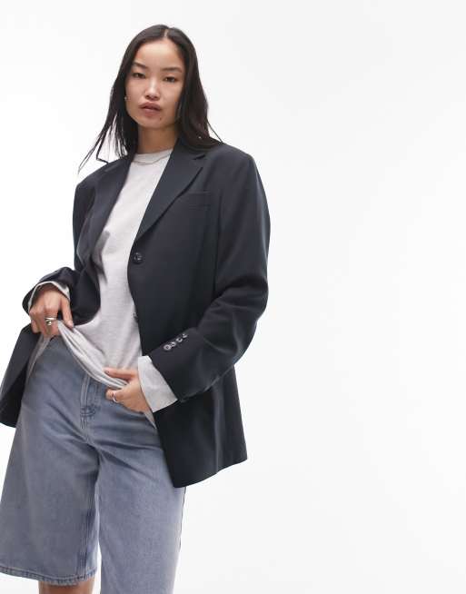 Topshop - Blazer oversize con spalle oversize color petrolio in coordinato