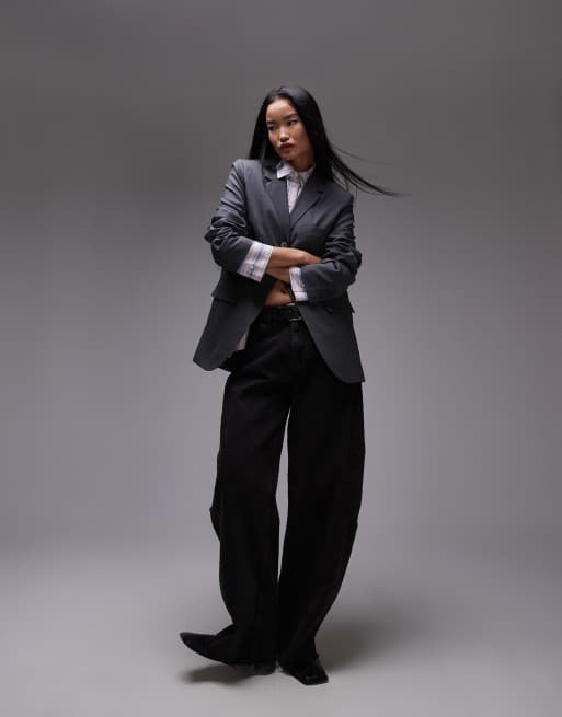 Topshop - Blazer sartoriale monopetto color antracite in coordinato