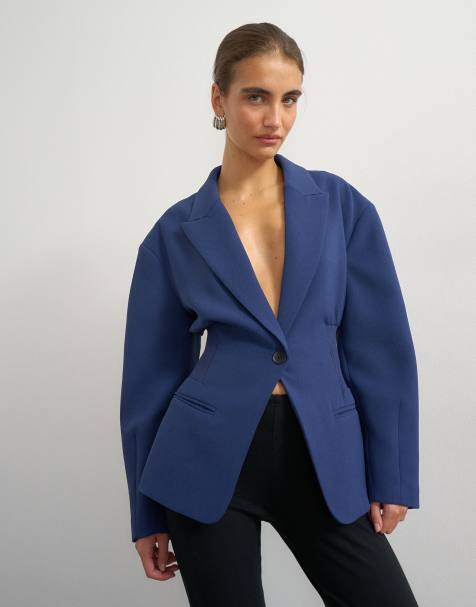 Topshop - Blazer stretto in vita blu navy - view 1
