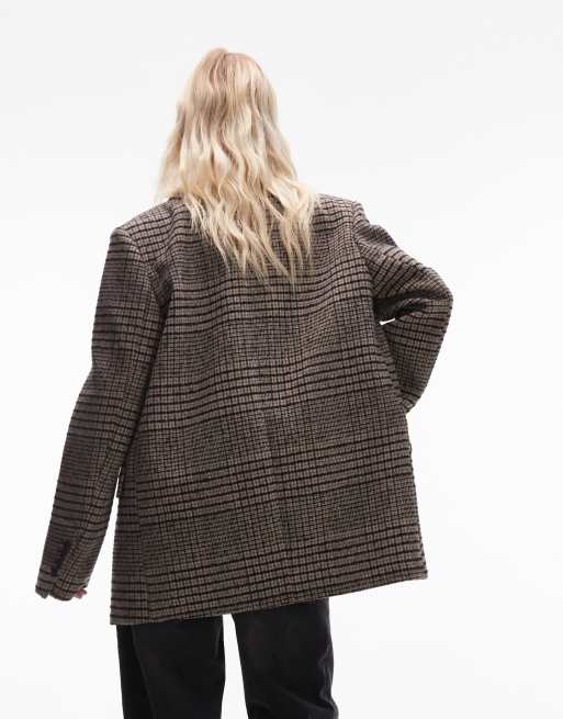 Topshop - Blazer van wolmix met heritage ruitje in multi, 4 van 4