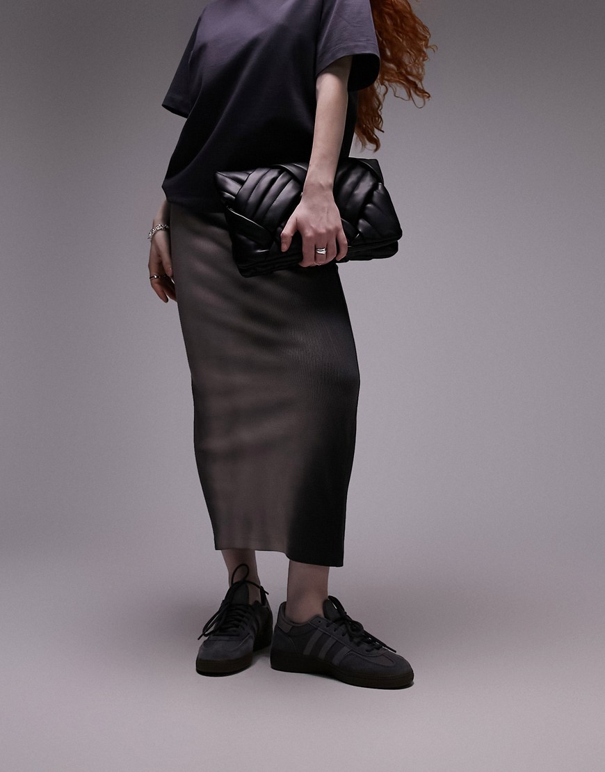 Topshop Bleach Spray Textured Midi Skirt In Charcoal-gray