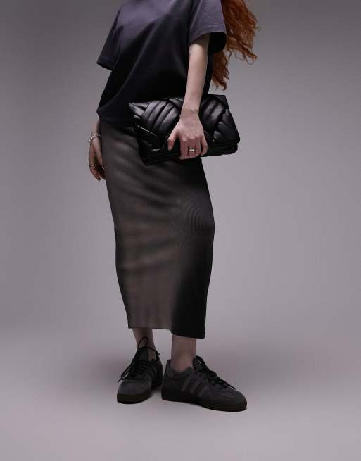 Topshop bleach spray textured midi skirt in charcoal 