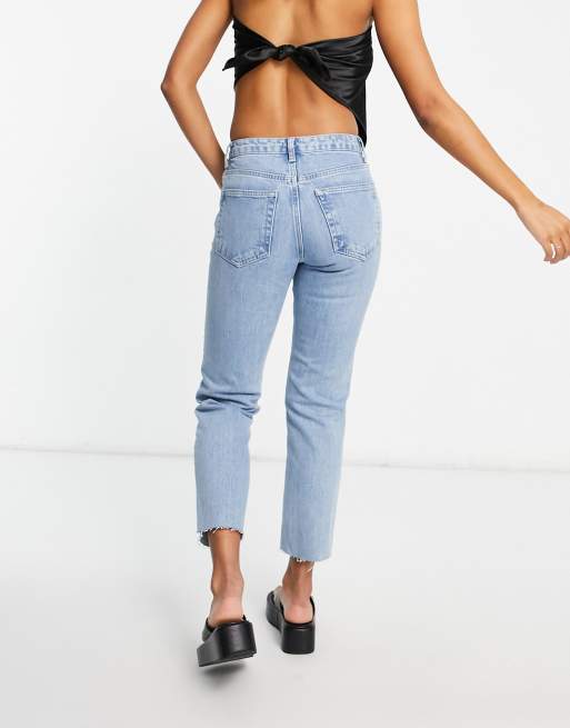 Topshop - Blegede blå cropped jeans med mellemhøj talje og lige ben, 2 af 4