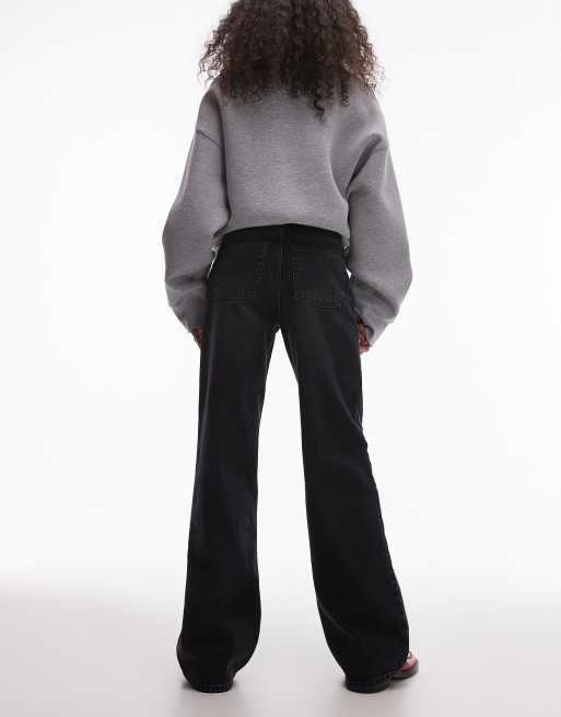 Topshop – Bleksvarta jeans med vida ben och medelhög midja, 2 av 5