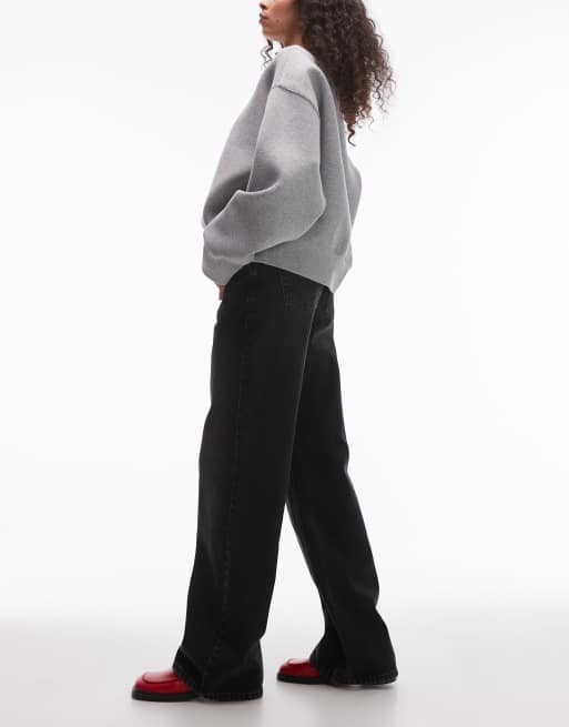 Topshop – Bleksvarta jeans med vida ben och medelhög midja, 3 av 5