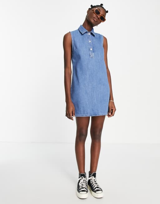 Topshop – Blekt ärmlös klänning i pikéstil