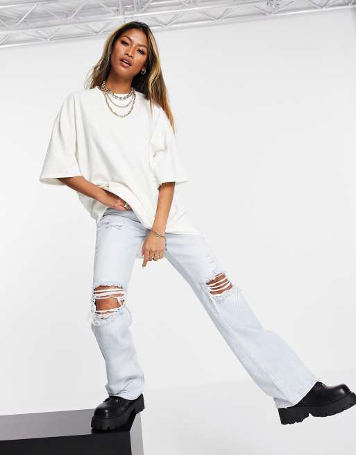 Topshop – Blekt gräddvit t-shirt i oversize och boyfriend-modell, 4 av 4
