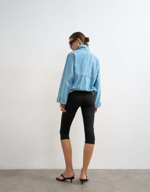 Topshop – Blekt jeanstopp med ståkrage och ballongfåll, 3 av 4