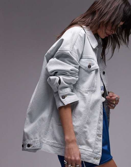 Topshop – Blekt, lång jeansjacka i ballongstil, 3 av 4