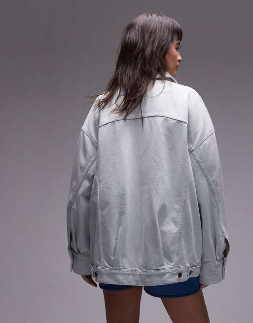 Topshop – Blekt, lång jeansjacka i ballongstil, 4 av 4