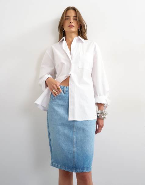 Topshop – Blekt midikjol i denim och 90-talsstil - view 1