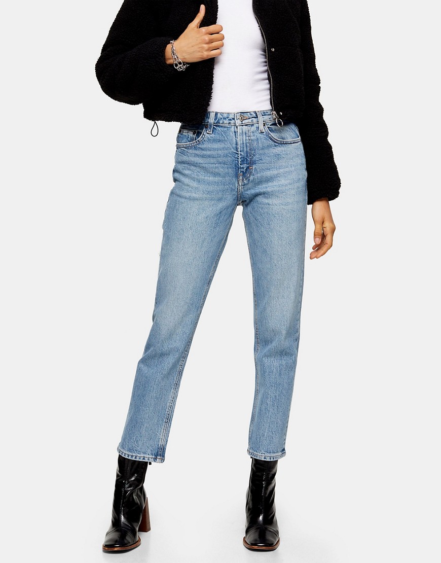 Topshop – Blekt svarta jeans med sydd nederkant och raka ben