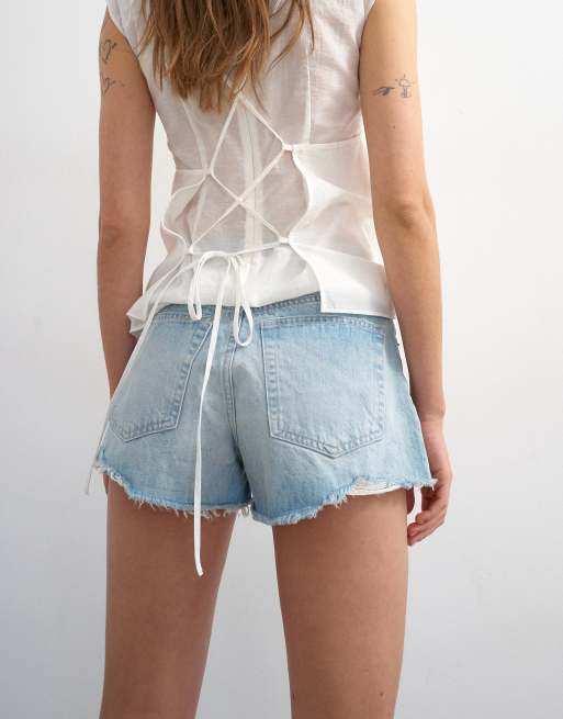 Topshop – Blekta, a-linjeformade jeansshorts med revor, 5 av 5