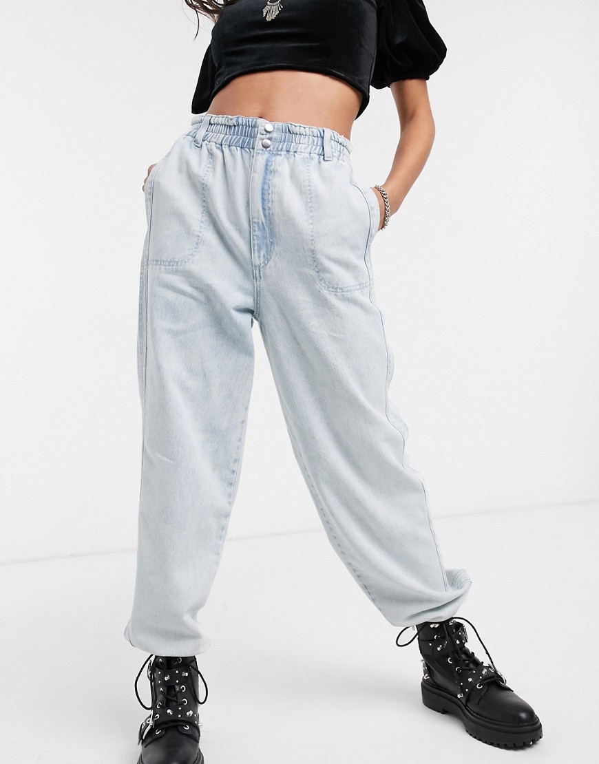 Topshop – Blekta jeans i oversize-modell-Blå