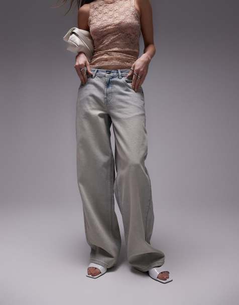 Topshop – Blekta jeans i vintagestil med låg midja och indragen detalj - view 1