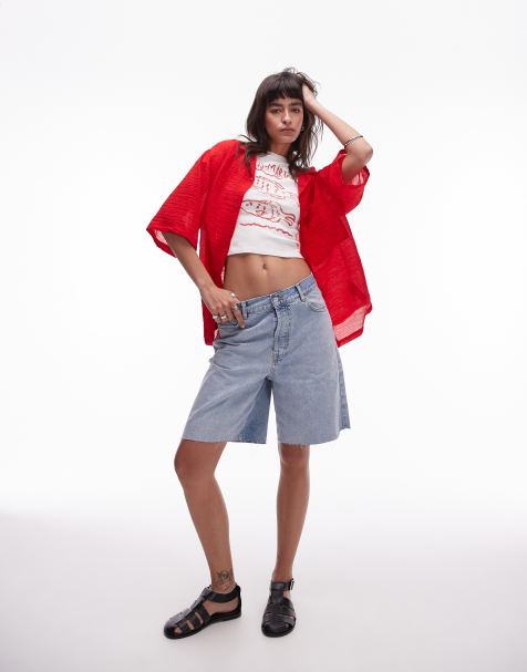 Topshop – Blekta jeansjorts med ledig passform - view 1