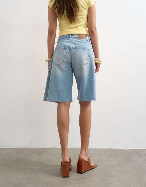 Topshop – Blekta, långa jeansshorts med barrelben, 5 av 5