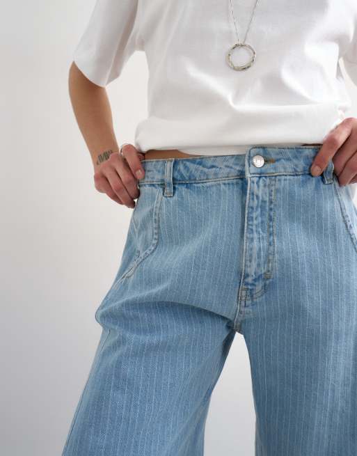 Topshop – Blekta, randiga jorts i denim med barrelben, 4 av 5