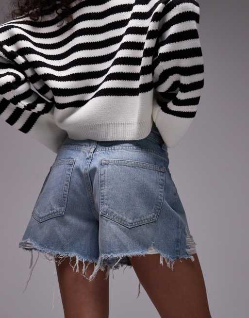 Topshop – Blekta, slitna, a-linjeformade jeansshorts i mom-modell, 4 av 5