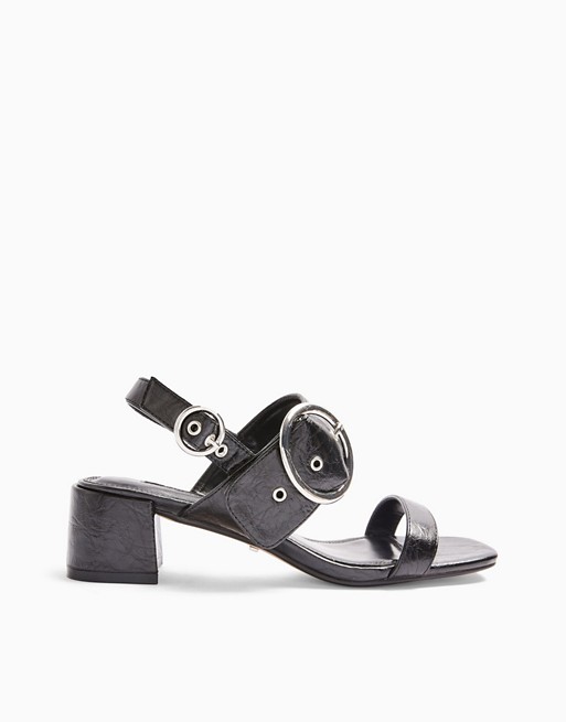 Topshop block heel sandal with buckle detail in black