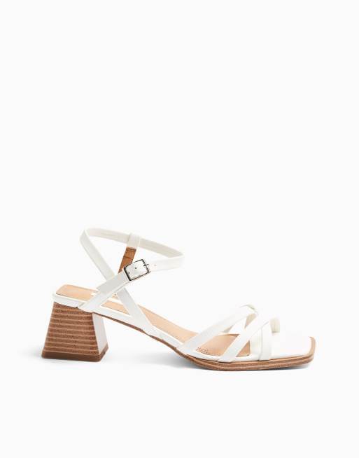 Topshop block heel sandals in white