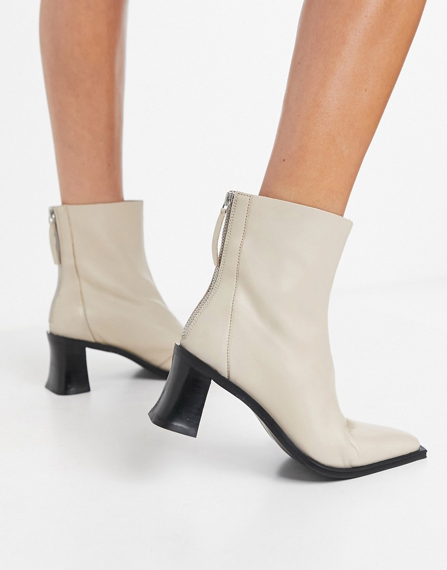 Topshop Block Heeled Boots In Off White