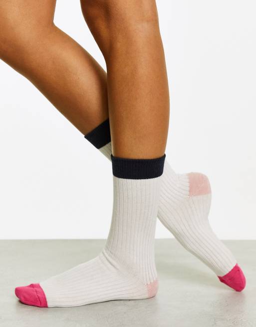 Topshop – Blockfärgade, ribbade ankelstrumpor