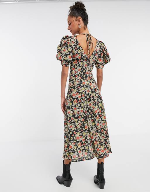 Topshop – Blommig midiklänning i grungedesign, 3 av 4