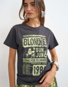 Model wearing Topshop 'Blondie' graphic classic tee in charcoal