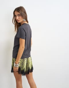 Model wearing Topshop 'Blondie' graphic classic tee in charcoal