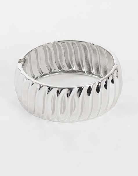 Topshop Blossom chunky bangle in silver - view 1