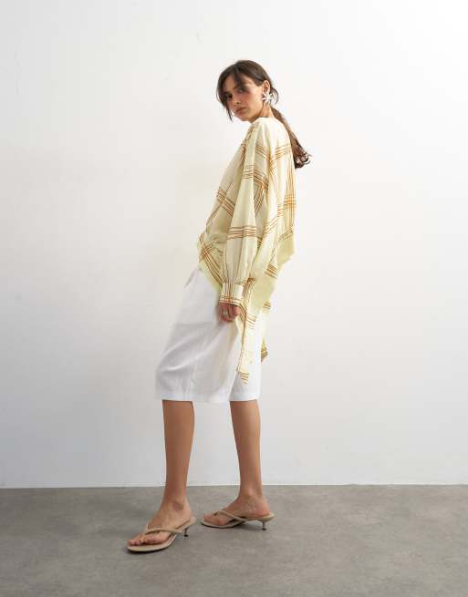 Topshop - Blouse à carreaux avec ourlet arrondi - Moutarde, 2 de 4