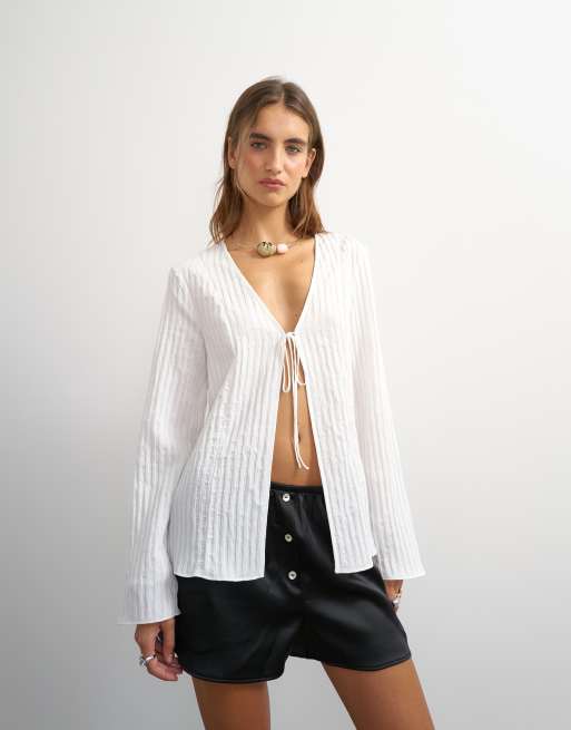 Topshop blouse à détail noué en écru, 3 de 4