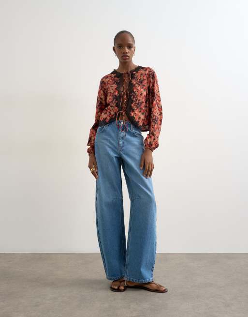 Topshop - Blouse à fleurs nouée à l'avant avec détails en dentelle, 2 de 4