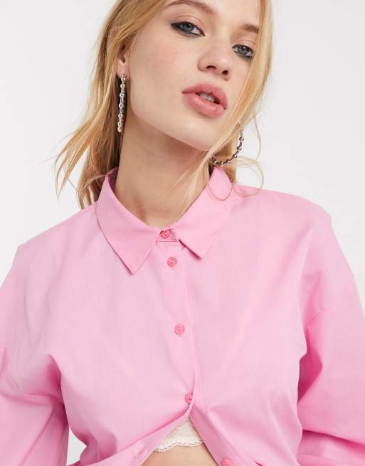 Topshop - Blouse en popeline froncée au dos - Rose, 3 de 4