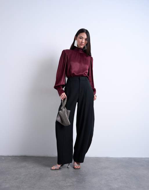Topshop - Blouse en satin avec foulard - Bordeaux, 3 de 4