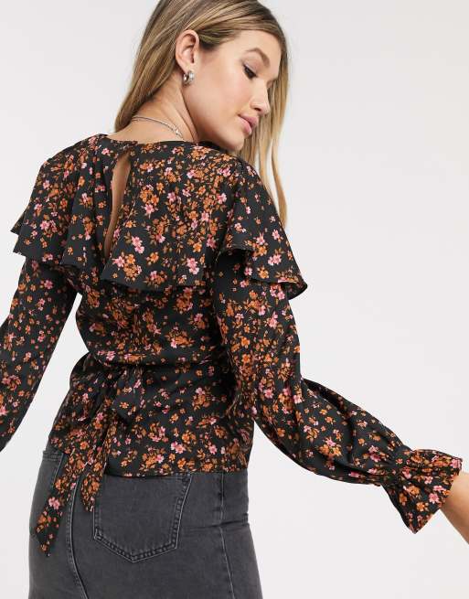 Topshop floral store ruffle blouse