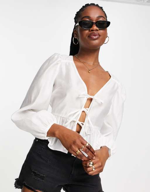 Topshop Blouse nou e sur le devant Ivoire