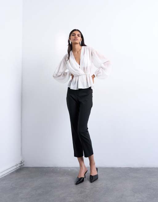 Topshop - Blouse transparente en mousseline à manches longues - Ivoire, 2 de 4